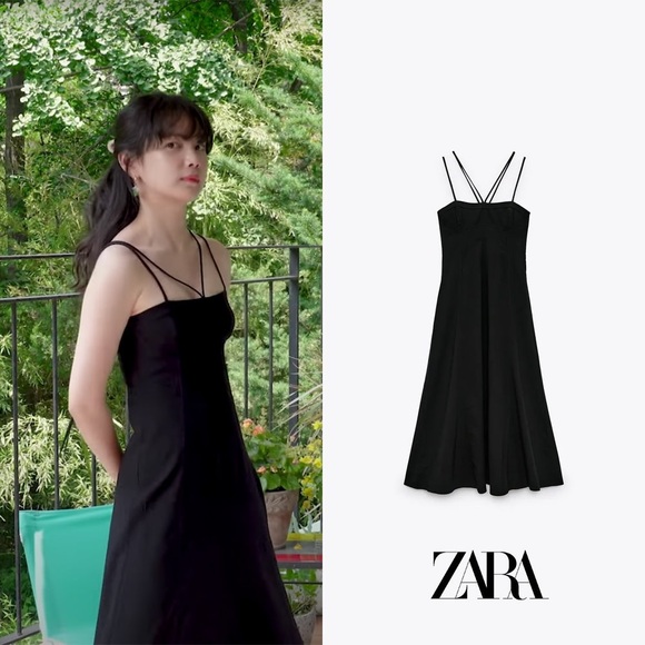 NWT Zara LINEN BLEND DRESS M Black | 3067/303 - Picture 3 of 13